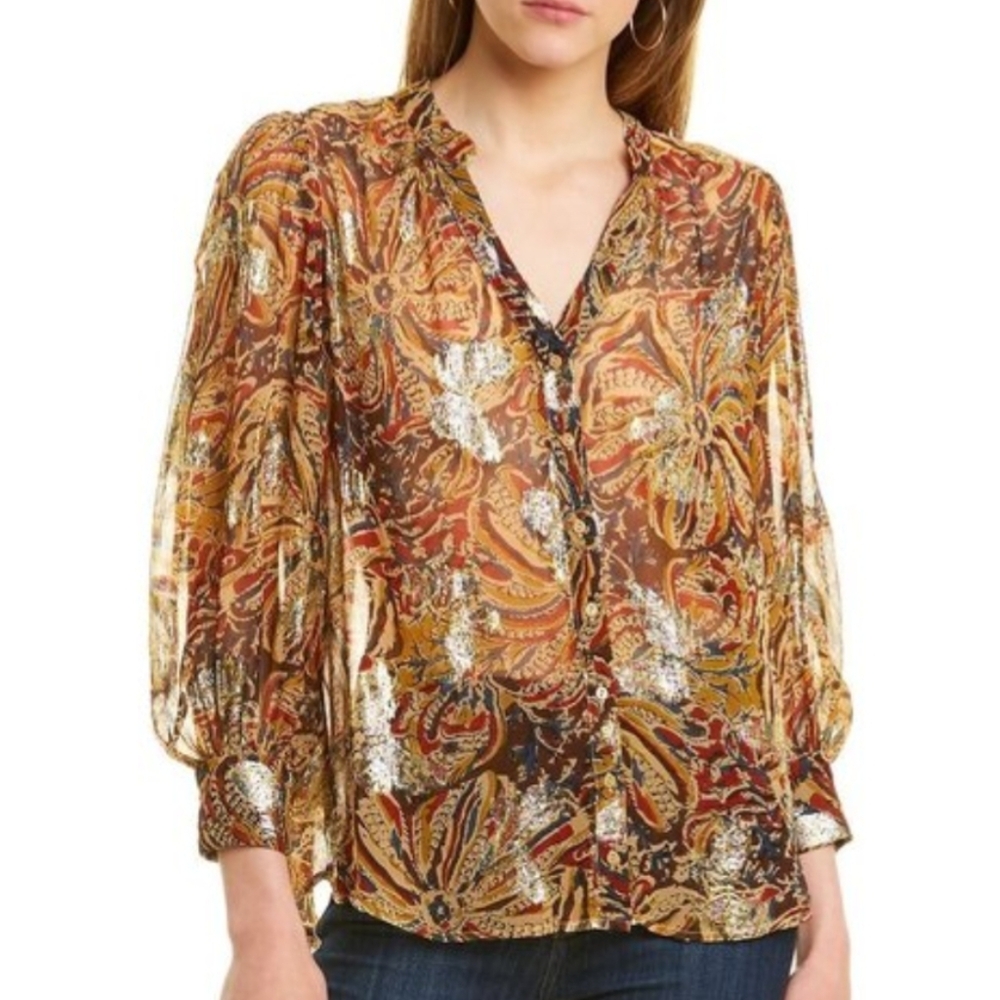 Ba&sh Metallic Floral Chiffon Quincy Blouse XS